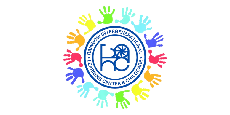 Colorful handprints circle with center logo