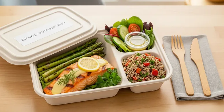 Quinoa salad and grilled asparagus meal