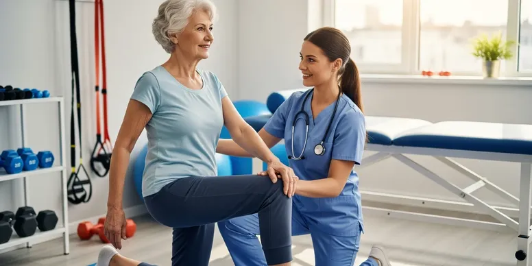 Senior woman doing physiotherapy exercises